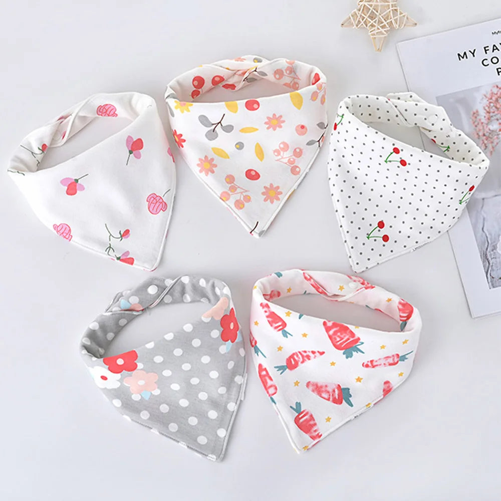 5pcs/lot Baby Bibs Triangle Double Cotton Bibs Cartoon Print Saliva Towel Baby