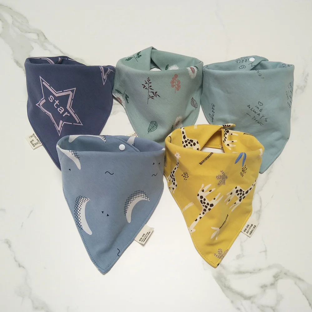 5Pcs/Lot Baby Bandana Bibs Cotton Triangle Double Layer Infant Feeding Burp