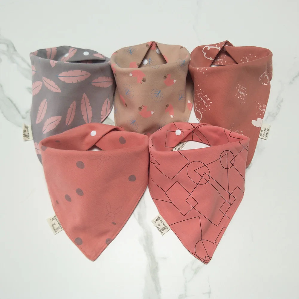 5Pcs/Lot Baby Bandana Bibs Cotton Triangle Double Layer Infant Feeding Burp