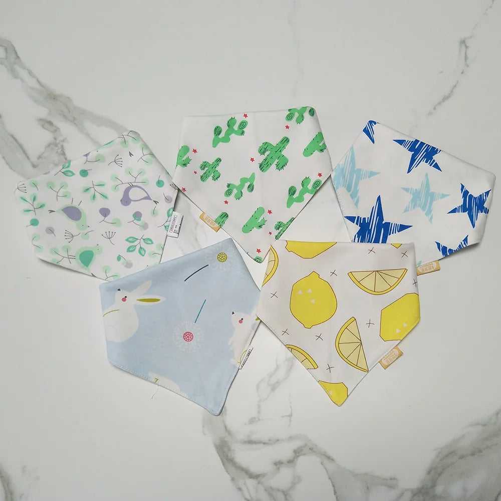 5Pcs/Lot Baby Bandana Bibs Cotton Triangle Double Layer Infant Feeding Burp