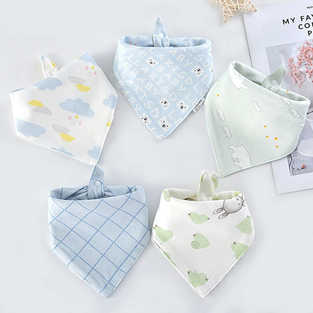 5pcs/lot Baby Bibs Triangle Double Cotton Bibs Cartoon Print Saliva Towel Baby