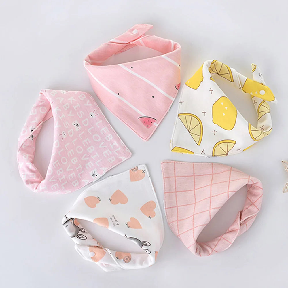 5pcs/lot Baby Bibs Triangle Double Cotton Bibs Cartoon Print Saliva Towel Baby