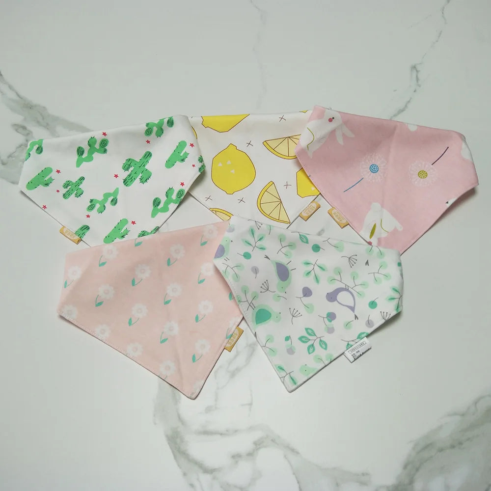 5Pcs/Lot Baby Bandana Bibs Cotton Triangle Double Layer Infant Feeding Burp