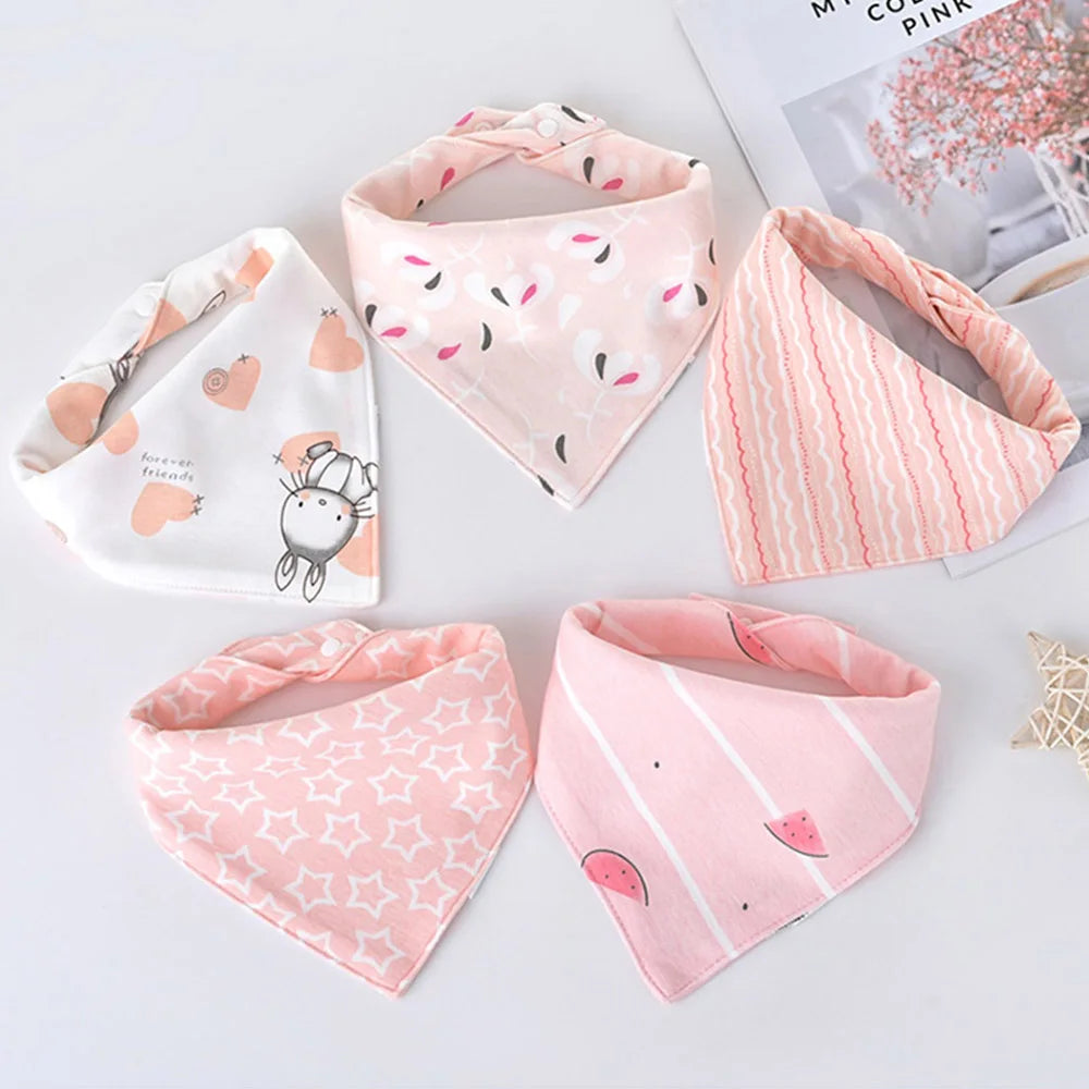 5pcs/lot Baby Bibs Triangle Double Cotton Bibs Cartoon Print Saliva Towel Baby