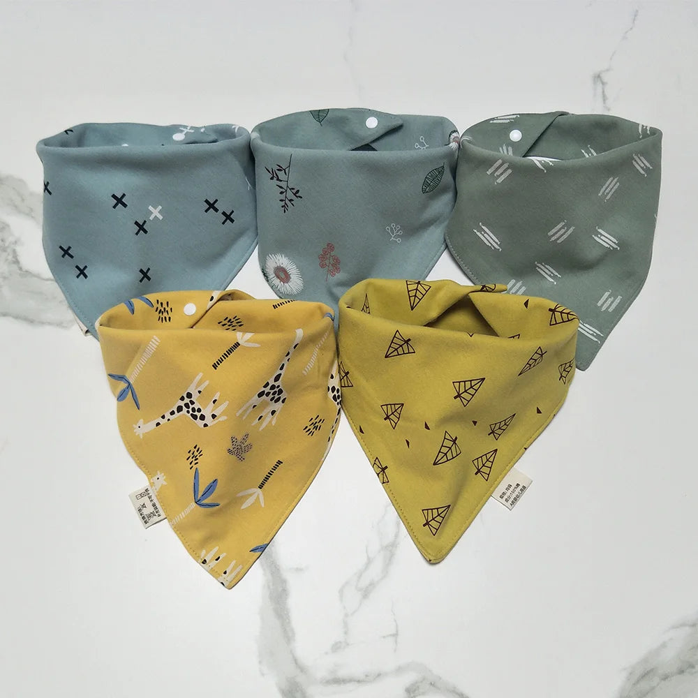 5Pcs/Lot Baby Bandana Bibs Cotton Triangle Double Layer Infant Feeding Burp