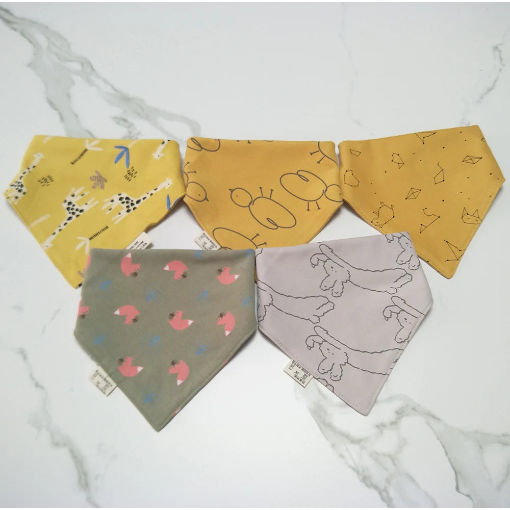 5Pcs/Lot Baby Bandana Bibs Cotton Triangle Double Layer Infant Feeding Burp