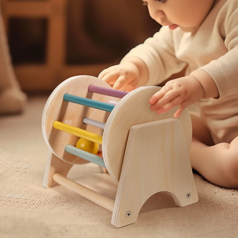 Montessori Infant Wooden Toys Coin Ball Busy Drum Baby Teaching Aid Gifts Color Shape Cognition Match