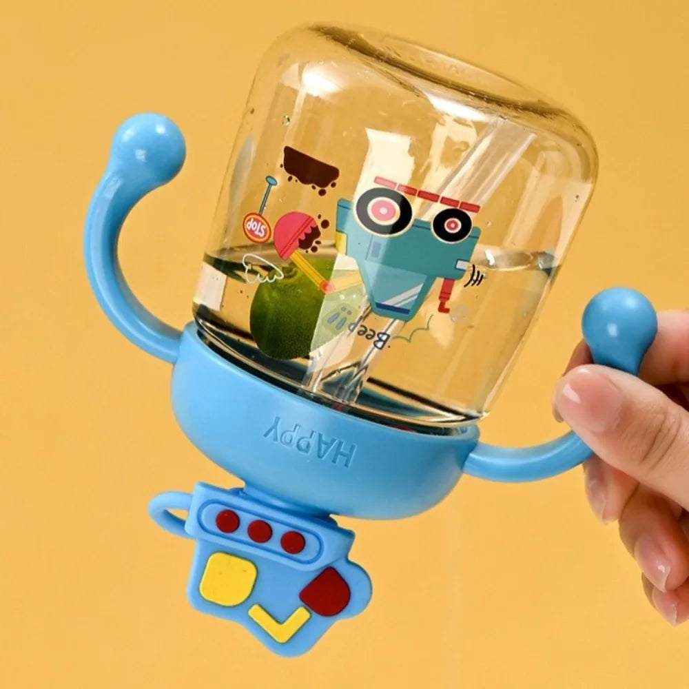 Portable Cartoon Baby Feeding Bottle 350ml with Straw Baby Drinking Cup Wide Caliber