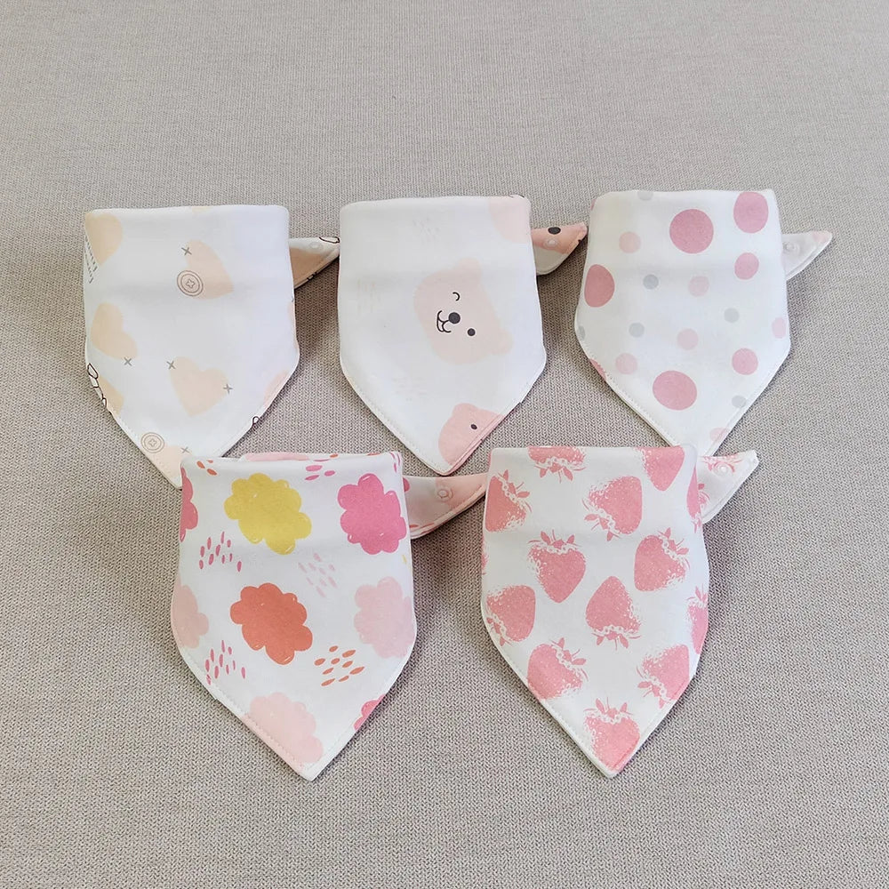 5pcs/lot Baby Bibs Triangle Double Cotton Bibs Cartoon Print Saliva Towel Baby