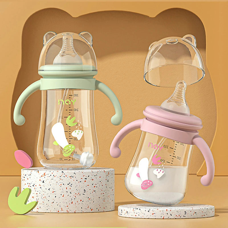 Baby Bottle with Handle PP Bottle Water Cup Set Silicone Pacifier 300ML Large Capacity