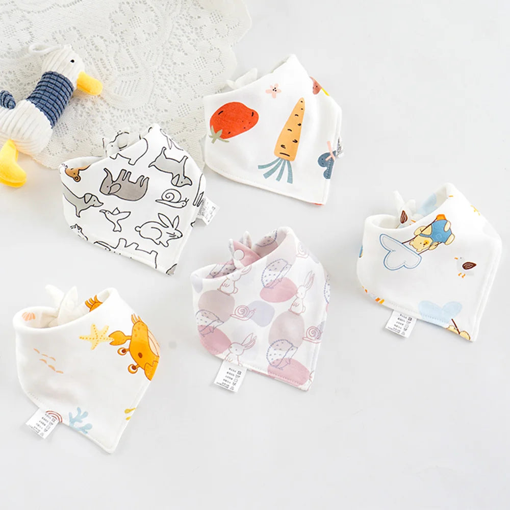 5pcs/lot Baby Bibs Triangle Double Cotton Bibs Cartoon Print Saliva Towel Baby