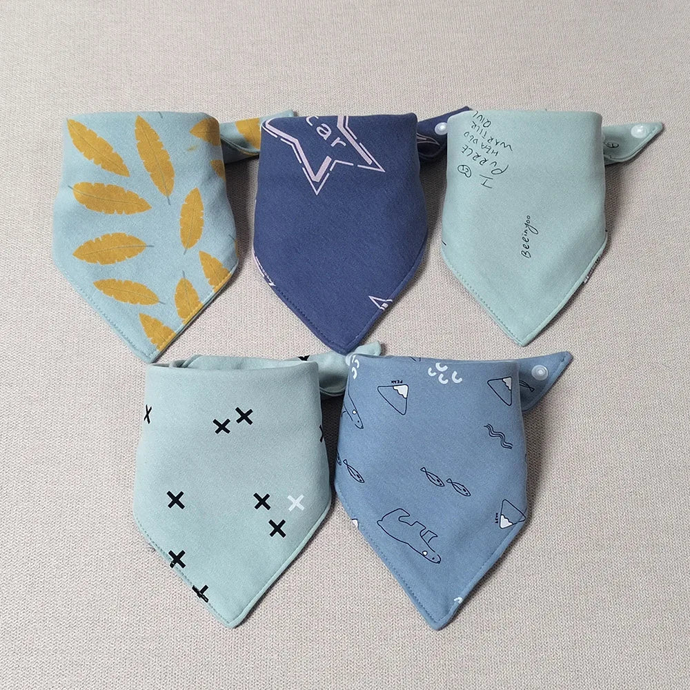 5Pcs/Lot Baby Bandana Bibs Cotton Triangle Double Layer Infant Feeding Burp
