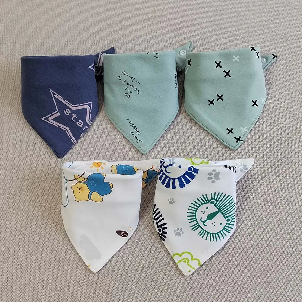 5pcs/lot Baby Bibs Triangle Double Cotton Bibs Cartoon Print Saliva Towel Baby