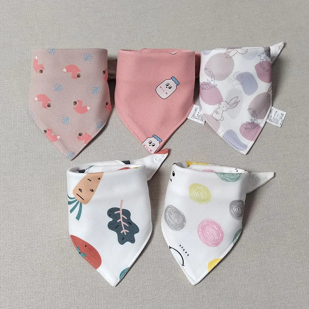 5Pcs/Lot Baby Bandana Bibs Cotton Triangle Double Layer Infant Feeding Burp
