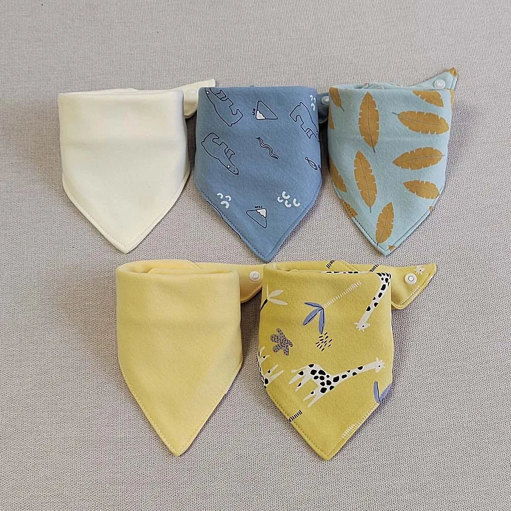 5pcs/lot Baby Bibs Triangle Double Cotton Bibs Cartoon Print Saliva Towel Baby