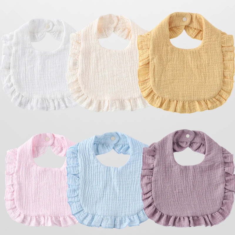 6 Pack Newborn Muslin Cotton Ruffles Bibs Baby Girls Soft Bandana Drooling Teething