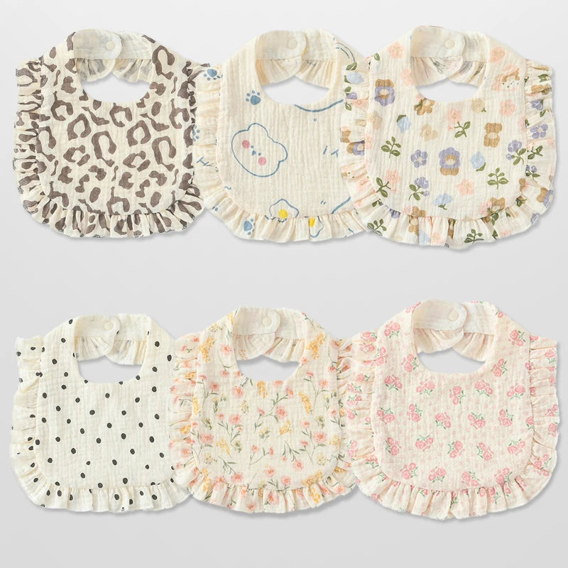 6 Pack Newborn Muslin Cotton Ruffles Bibs Baby Girls Soft Bandana Drooling Teething