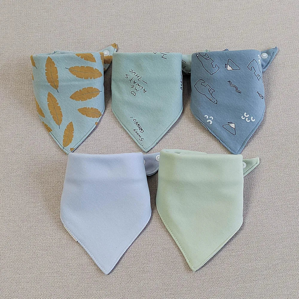 5pcs/lot Baby Bibs Triangle Double Cotton Bibs Cartoon Print Saliva Towel Baby