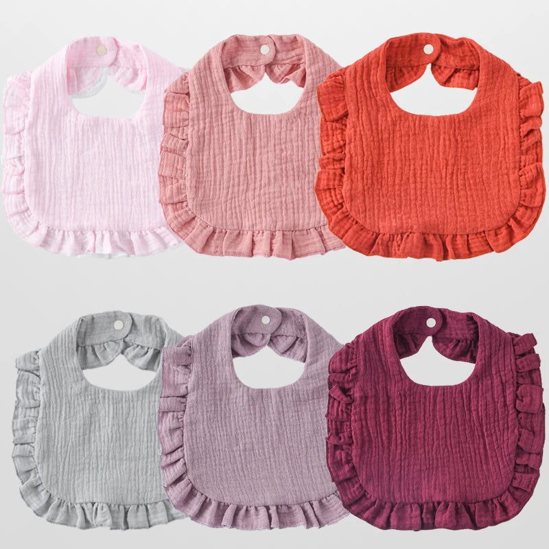 6 Pack Newborn Muslin Cotton Ruffles Bibs Baby Girls Soft Bandana Drooling Teething