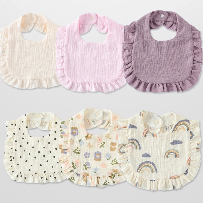 6 Pack Newborn Muslin Cotton Ruffles Bibs Baby Girls Soft Bandana Drooling Teething