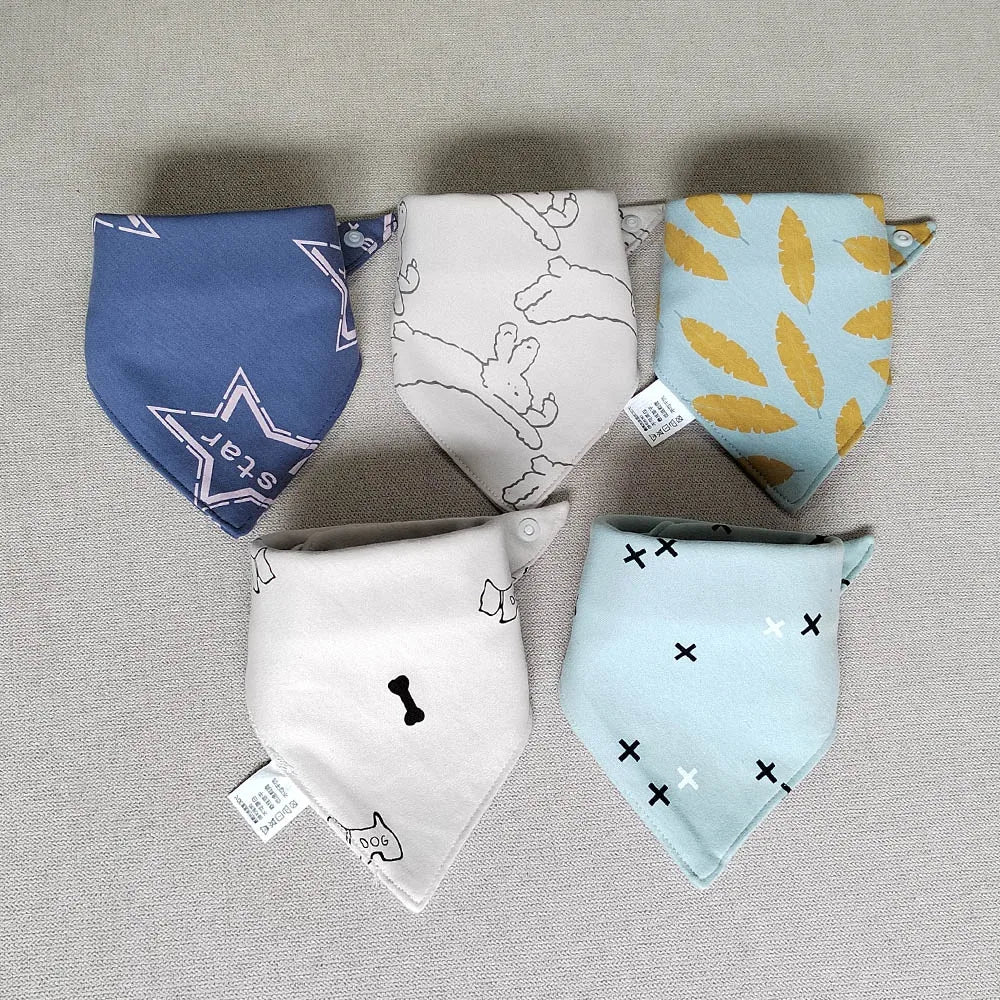 5pcs/lot Baby Bibs Triangle Double Cotton Bibs Cartoon Print Saliva Towel Baby