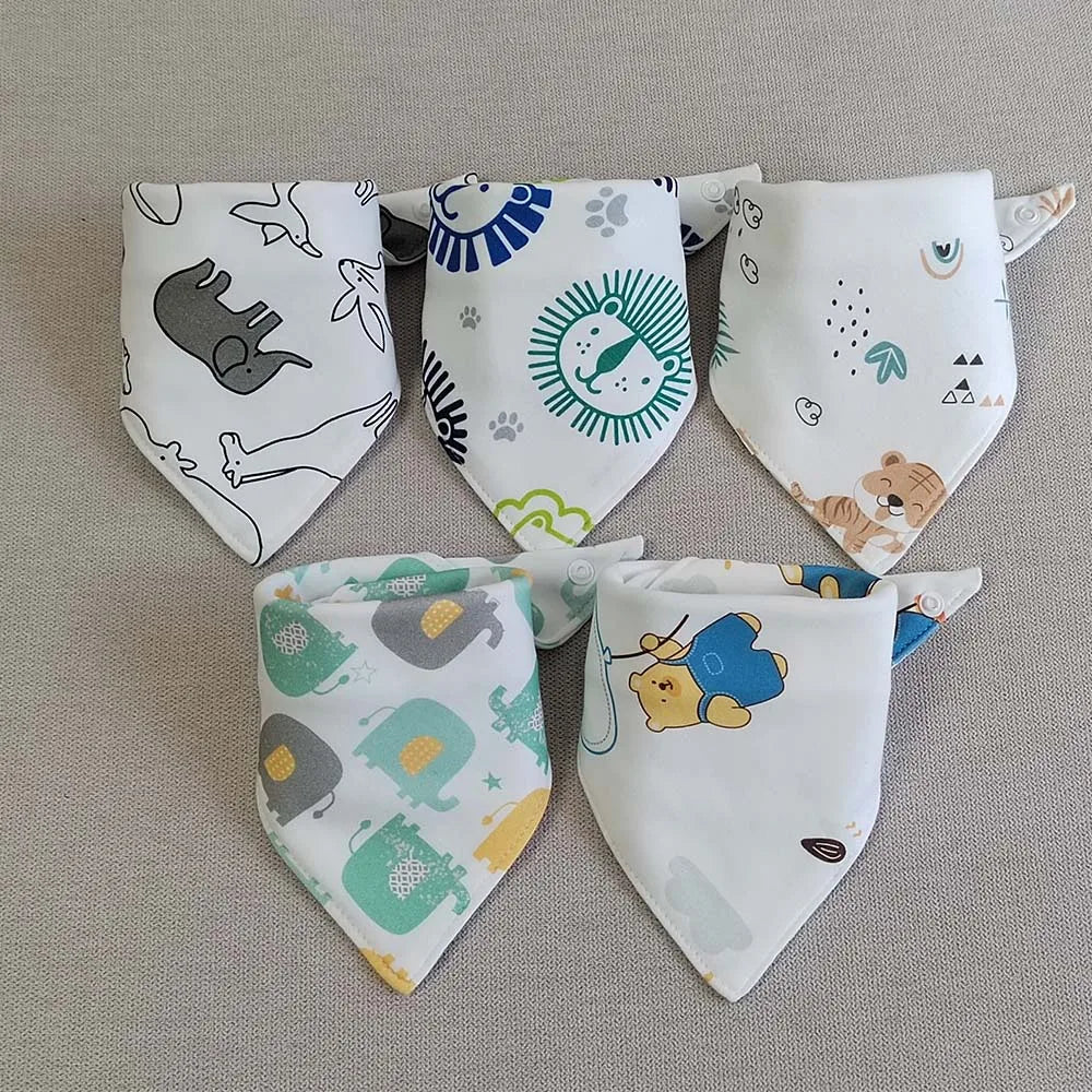 5pcs/lot Baby Bibs Triangle Double Cotton Bibs Cartoon Print Saliva Towel Baby