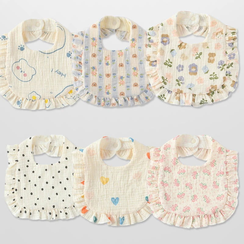 6 Pack Newborn Muslin Cotton Ruffles Bibs Baby Girls Soft Bandana Drooling Teething