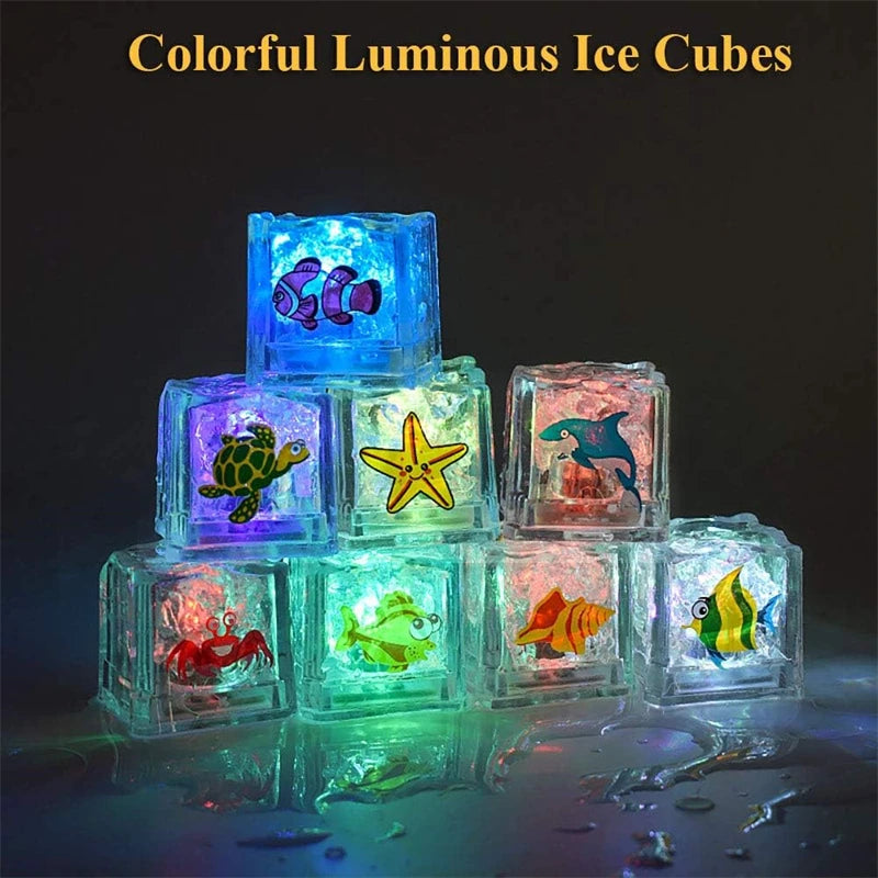 6/12PCS Baby Bath Bathtub LED Light Up Toys Colorful Waterproof Glowing Ice Cube for Bathtub Swimming