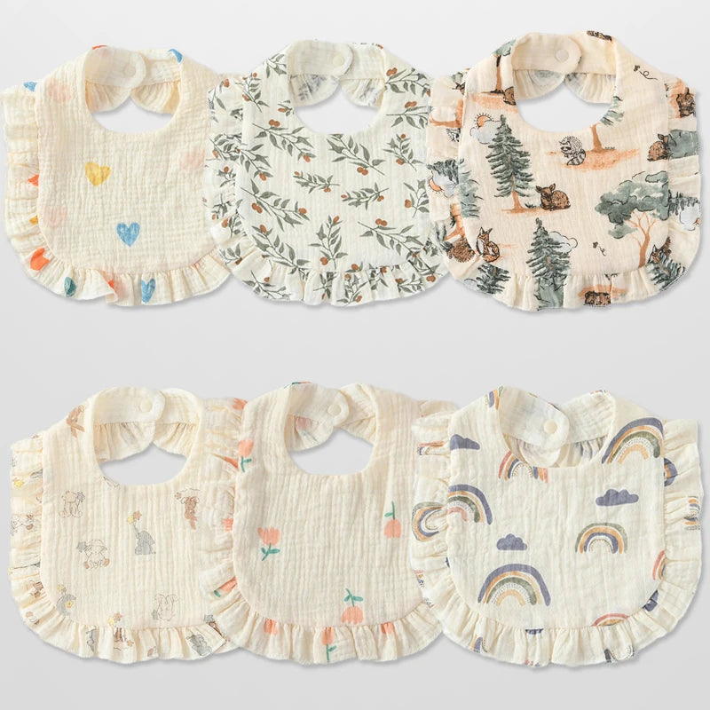 6 Pack Newborn Muslin Cotton Ruffles Bibs Baby Girls Soft Bandana Drooling Teething