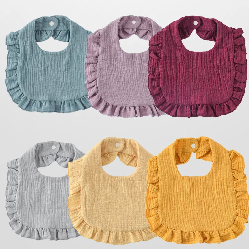 6 Pack Newborn Muslin Cotton Ruffles Bibs Baby Girls Soft Bandana Drooling Teething
