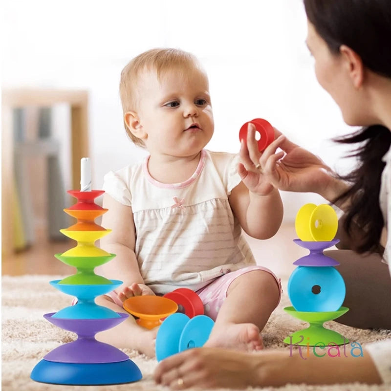 Rainbow Stacking Toys for Toddlers 1-3 Early Educational Toddler Spinning Toys Montessori Baby Stacking