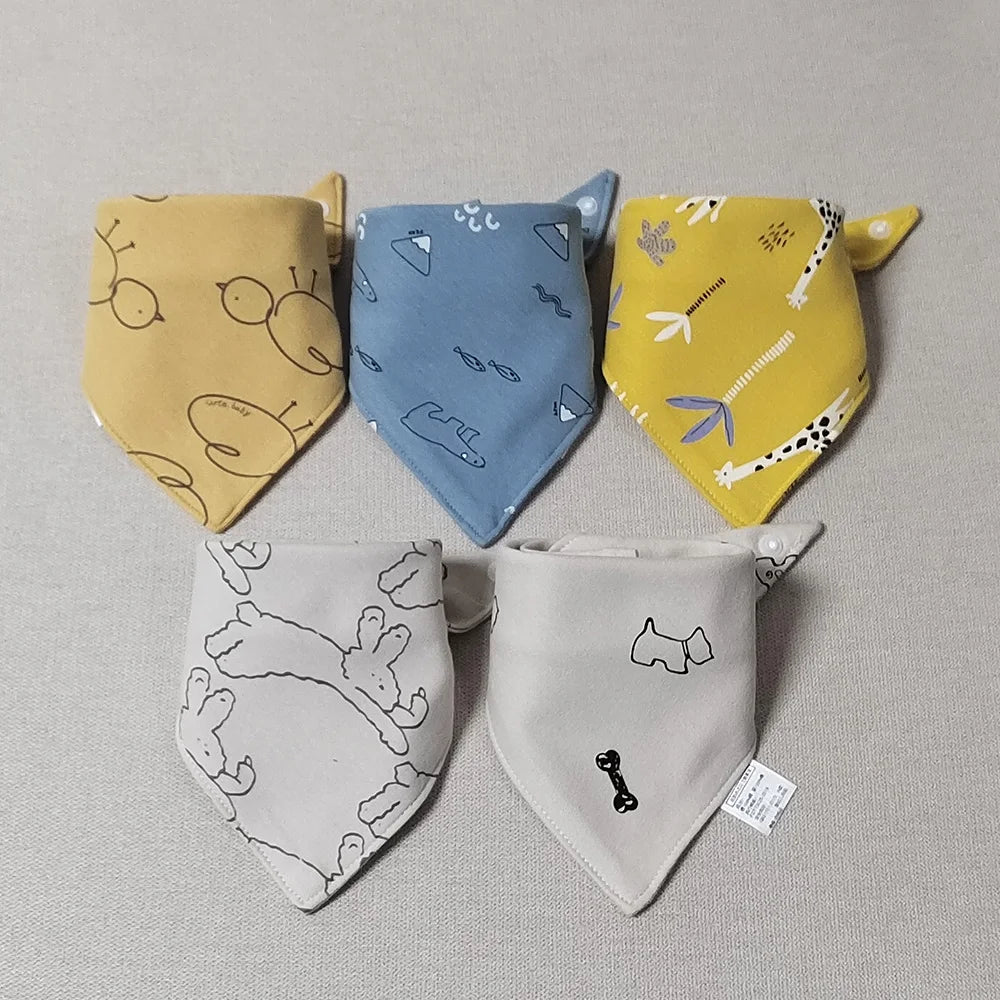 5Pcs/Lot Baby Bandana Bibs Cotton Triangle Double Layer Infant Feeding Burp