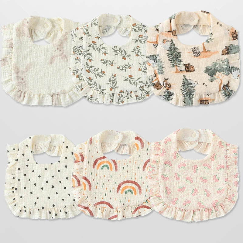 6 Pack Newborn Muslin Cotton Ruffles Bibs Baby Girls Soft Bandana Drooling Teething