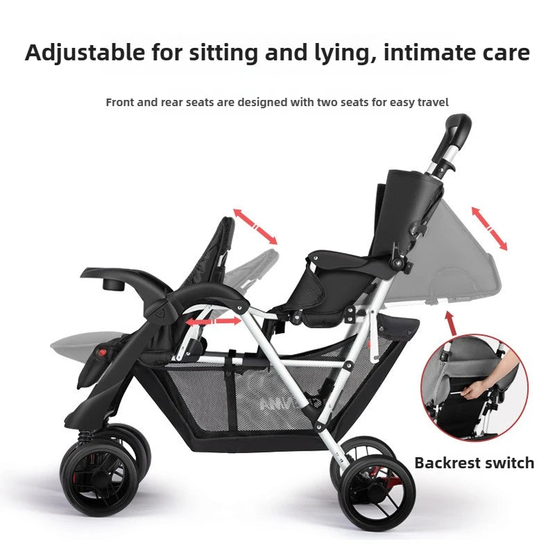 Lightweight Twin Baby Stroller The Baby Stroller Can Sit or Lie Down Collapsible
