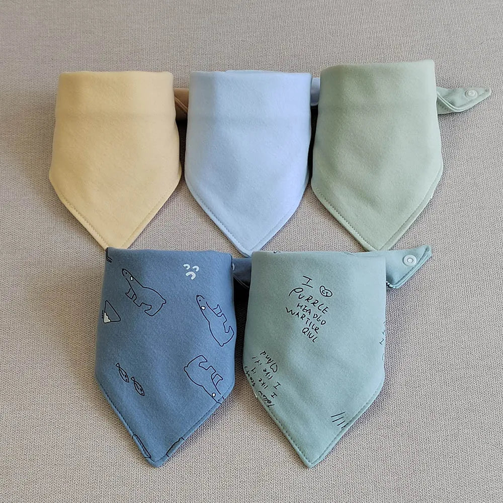 5pcs/lot Baby Bibs Triangle Double Cotton Bibs Cartoon Print Saliva Towel Baby