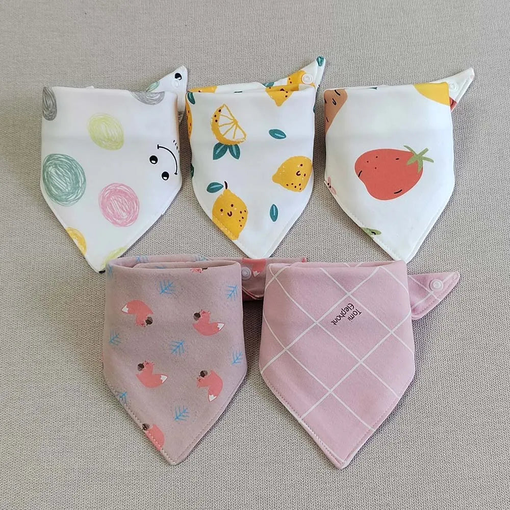 5pcs/lot Baby Bibs Triangle Double Cotton Bibs Cartoon Print Saliva Towel Baby