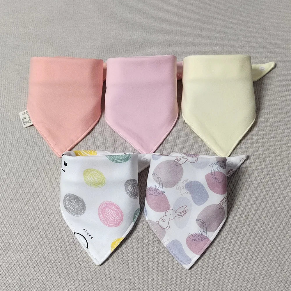 5Pcs/Lot Baby Bandana Bibs Cotton Triangle Double Layer Infant Feeding Burp