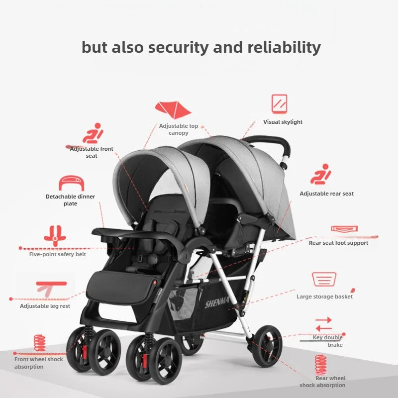 Lightweight Twin Baby Stroller The Baby Stroller Can Sit or Lie Down Collapsible