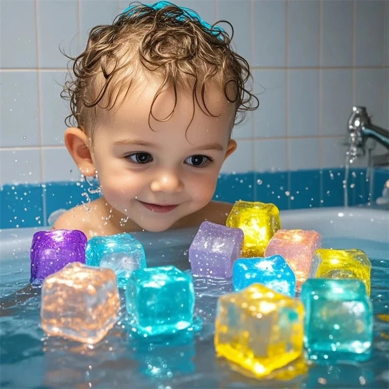 6/12PCS Baby Bath Bathtub LED Light Up Toys Colorful Waterproof Glowing Ice Cube for Bathtub Swimming