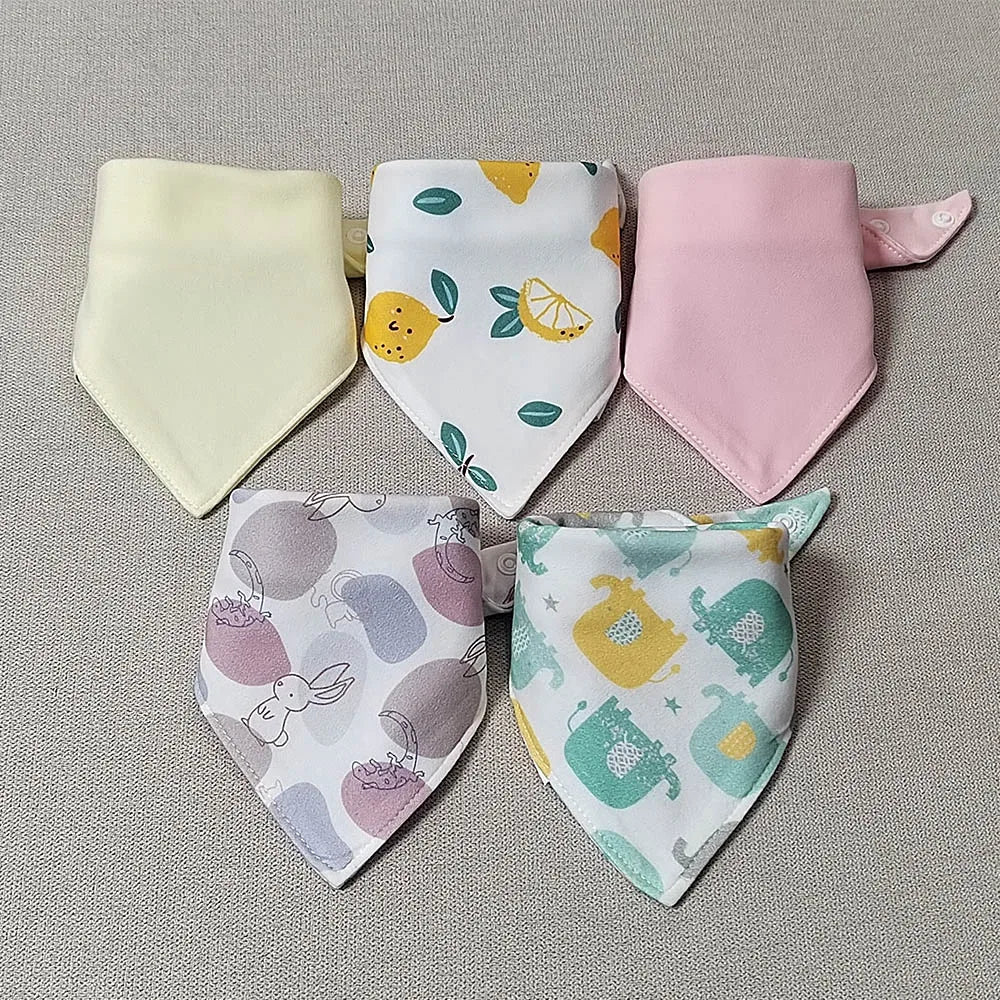 5Pcs/Lot Baby Bandana Bibs Cotton Triangle Double Layer Infant Feeding Burp