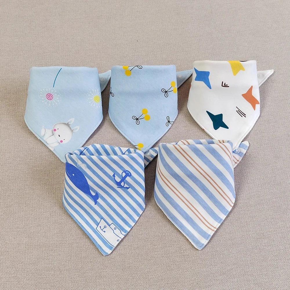 5pcs/lot Baby Bibs Triangle Double Cotton Bibs Cartoon Print Saliva Towel Baby
