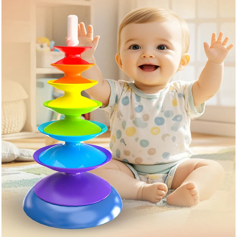 Rainbow Stacking Toys for Toddlers 1-3 Early Educational Toddler Spinning Toys Montessori Baby Stacking