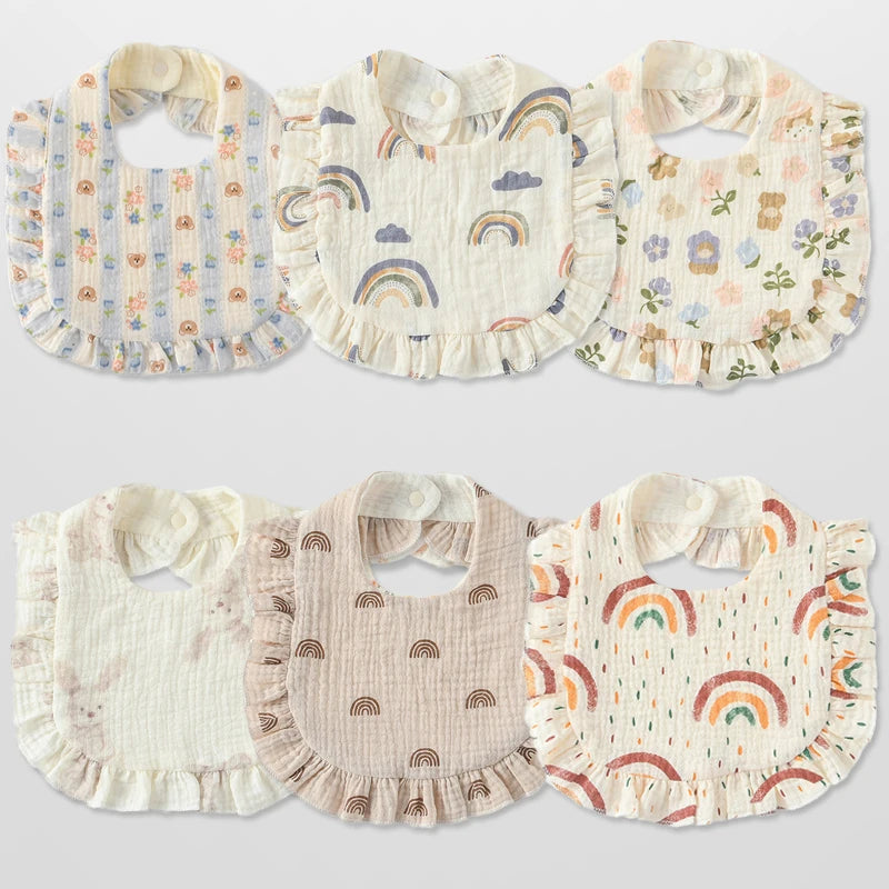 6 Pack Newborn Muslin Cotton Ruffles Bibs Baby Girls Soft Bandana Drooling Teething