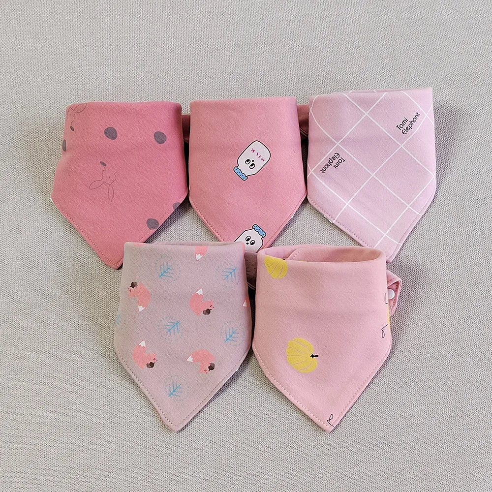 5pcs/lot Baby Bibs Triangle Double Cotton Bibs Cartoon Print Saliva Towel Baby